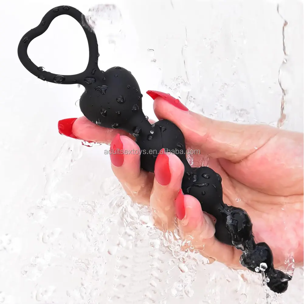 7.28" Long Anal Plug Heart Shape Silicone Flexible Graduated Anal Beads Butt Plug Anal Toys for Men Women