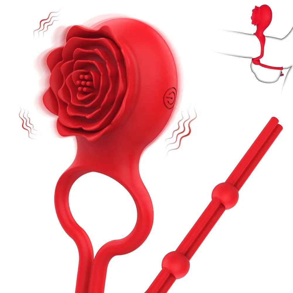 Adjustable Silicone Cock Ring Vibrator with Rose Flower Design Delay Ejaculation Function Adult Toys for Men and Couples Sex