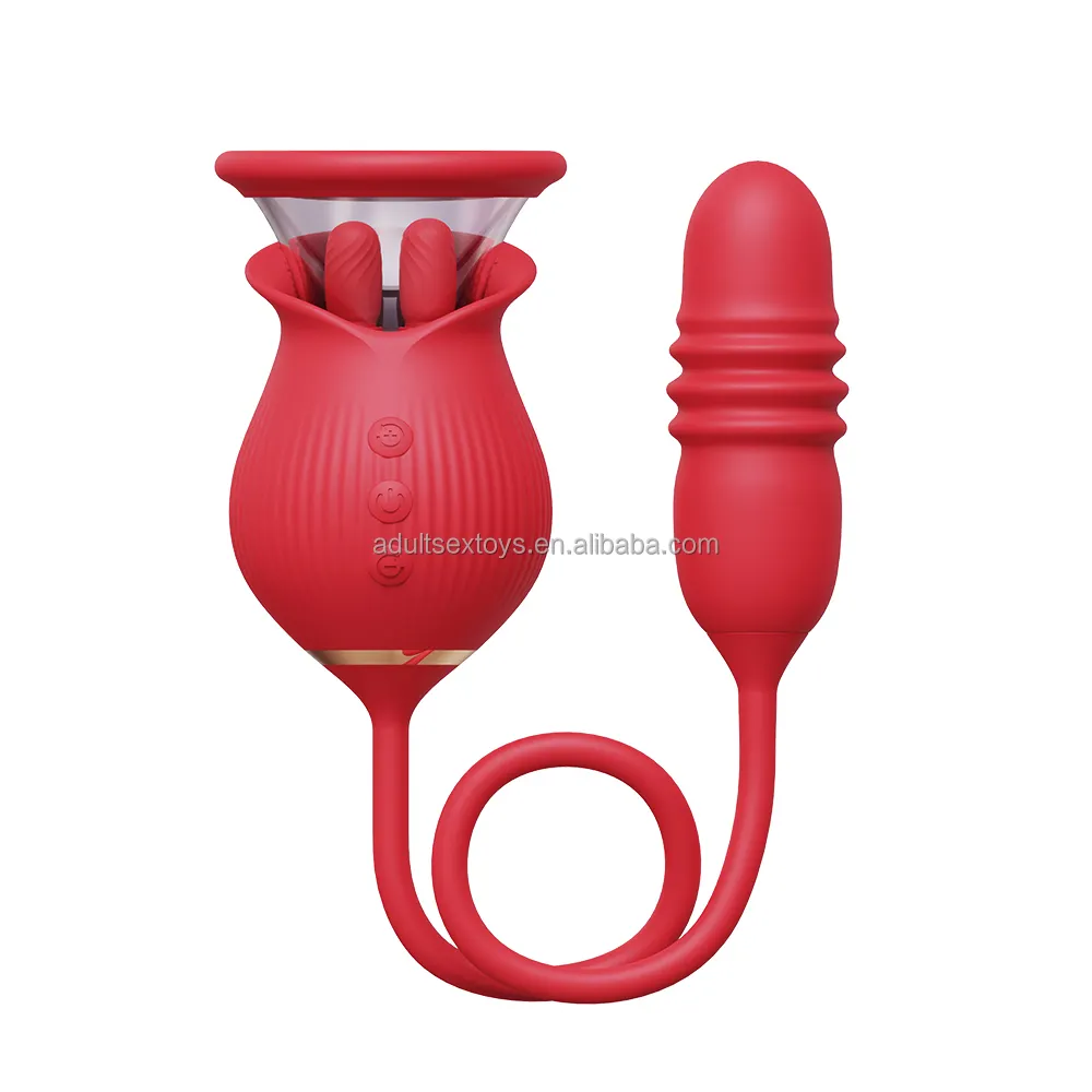 3-in-1 Rose Vibrator with Thrusting Dildo Rose Sex Toys for Women's Nipple Clitoral Sucking & Licking Sex Flirting Pleasure