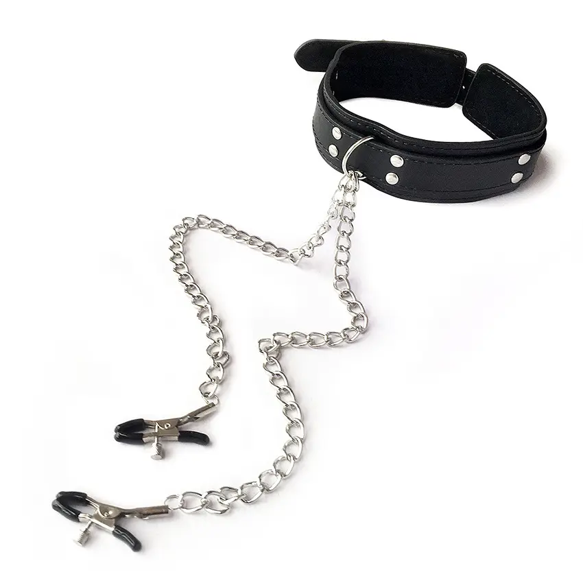 Couples Sex Game Nipple Chains SM Neck Collar with Chain Straps Restraints Bondage Gear for Role Play and Intimacy