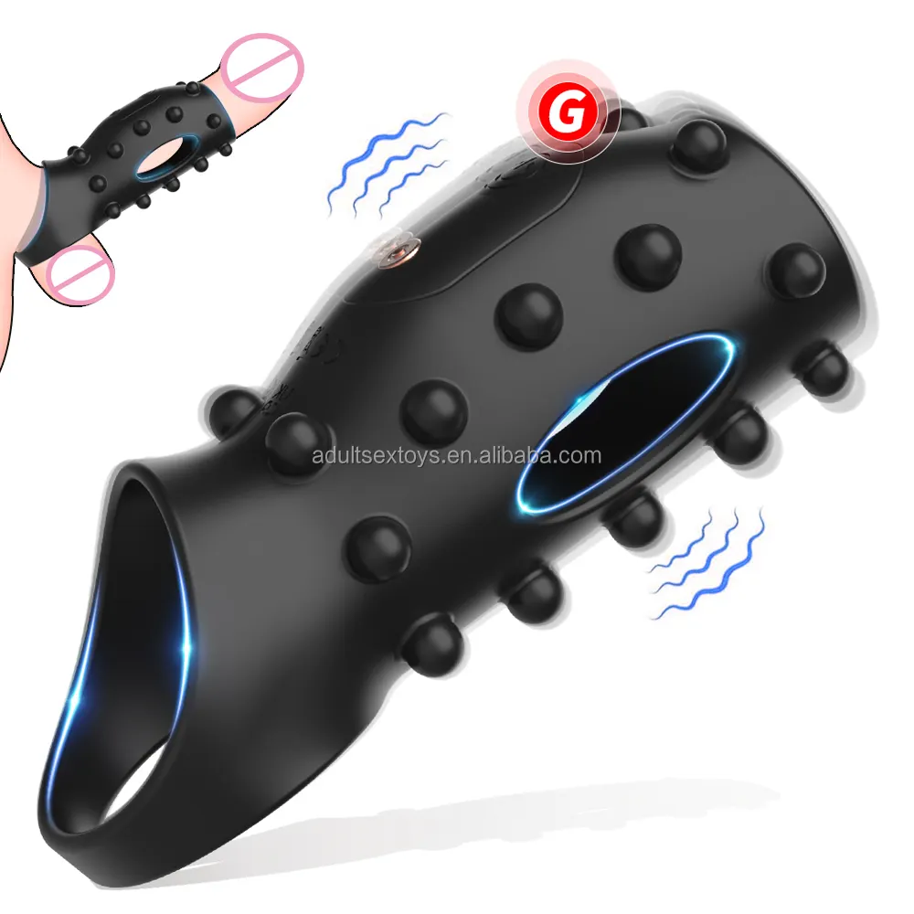 Soft Reusable Penis Enlargement Electric Silicone Sleeve Sex Toys Male Delay Ejaculation Vibrating Cock Rings for Men