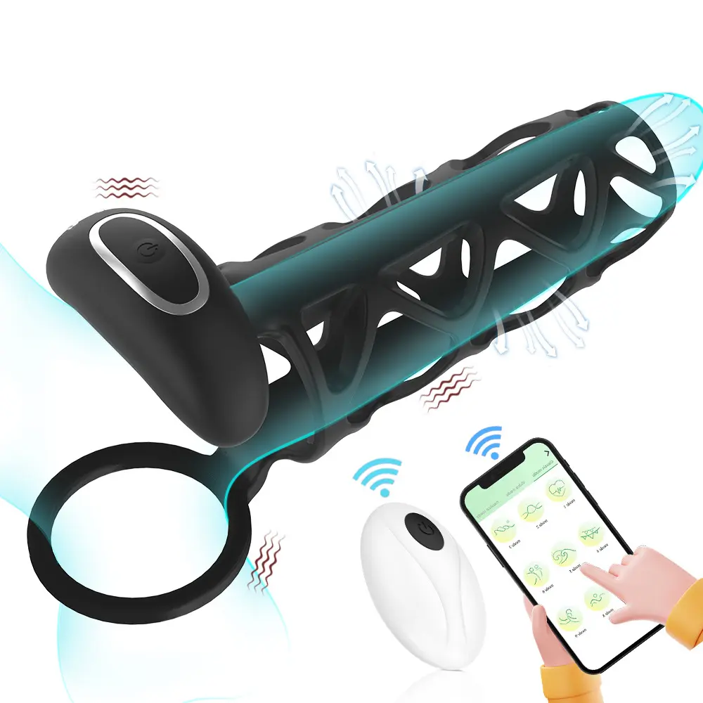 App/Remote Soft Elastic Penis Enlargement Cock Cage Male Sex Toy Vibrating Silicone Sleeve Cock Ring Vibrators for Men