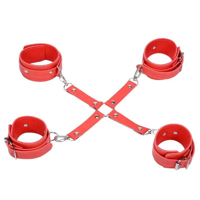 Safe Leather Bondage Restraints for Adults Cross Handcuffs and Anklecuffs for SM Sex Toy Use Designed for Women