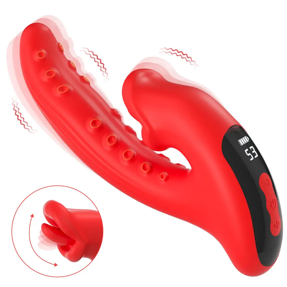 Dual Tongue Licking & Vibrating Octopus Tentacle Sex Clitoral Stimulator G Spot Dildo Vibrators Adult Toys for Women