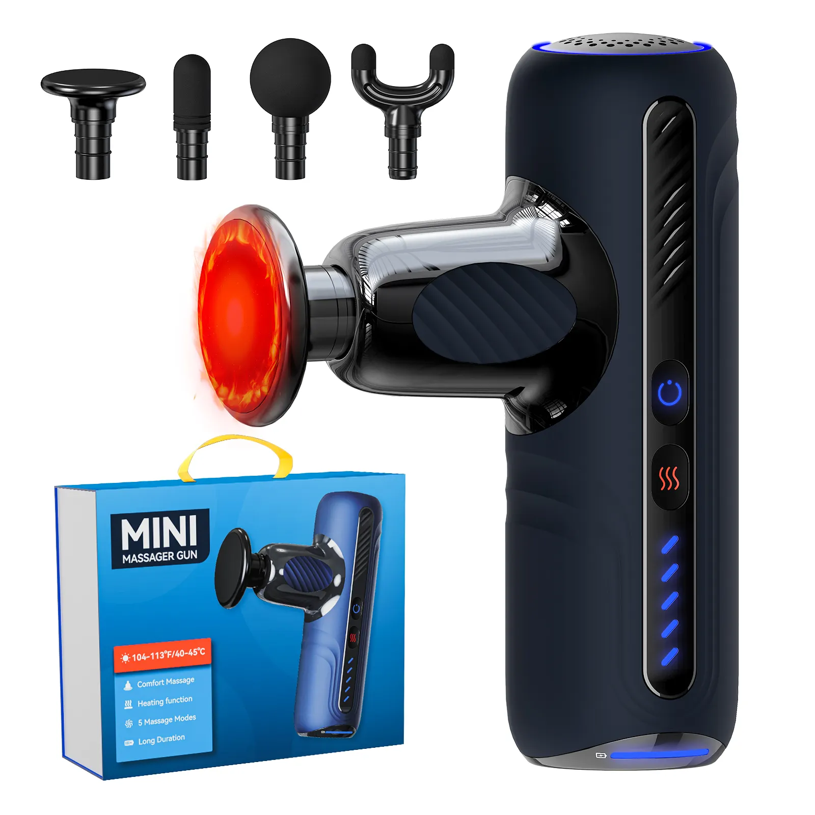 Super Mini Massage Gun Rechargeable Percussion Deep Tissue Heat 4 Heads Body Portable Handheld Massager for Women